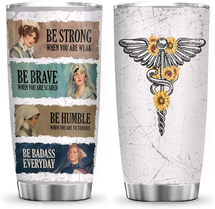 20Oz Be Strong, Be Brave, Be Humble, Be Dabass, Nurse Inspiration Tumbler Cup With Lid, Double Wall Vacuum Thermos Insulated Travel Coffee Mug