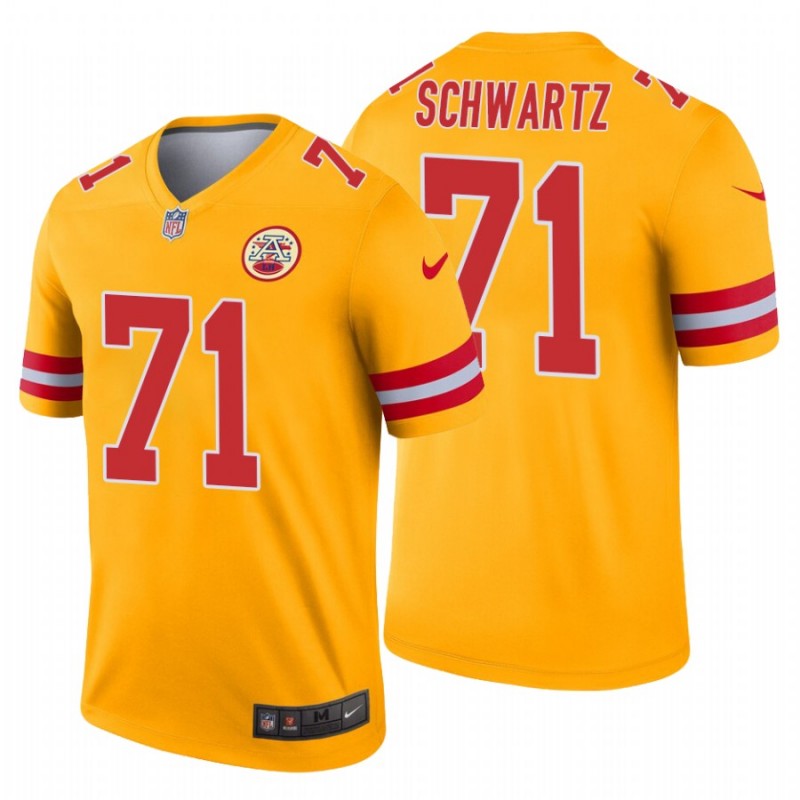 Men’S Mitchell Schwartz #71 Kansas City Chiefs Inverted Legend Gold Jersey – All Stitched, Embroidery