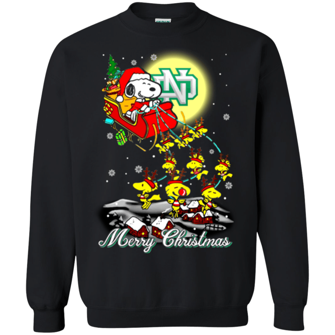 Fabulous North Dakota Fighting Hawks Ugly Christmas Sweater 2023S Santa Claus With Sleigh And Snoopy Sweatshirts