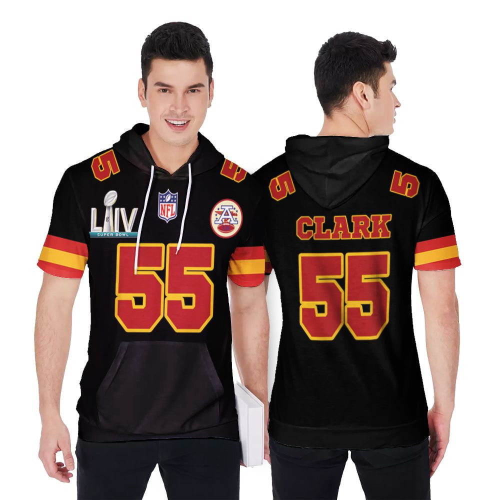 Kansas City Chiefs Frank Clark 55 Super Bowl Red Game Jersey Style Gift For Chiefs Fans Clark Lovers Short Sleeve Hoodie