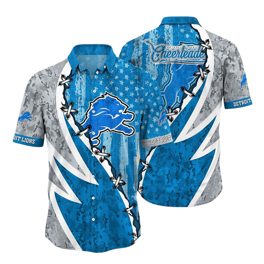 Detroit Lions Hawaiian Shirt American Flag Stitches Detroit Lions Cheerleaders Blue Grey Hawaii Shirt Detroit Lions Aloha Shirt For Men - Product by Prowallart Shop