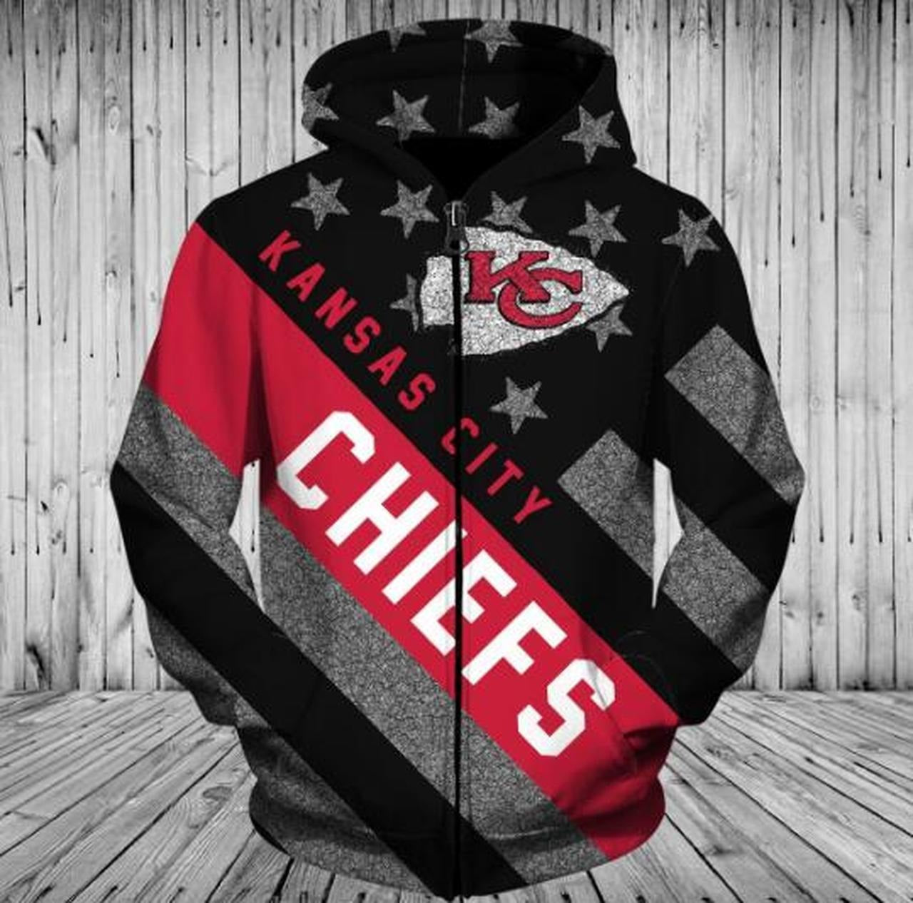 Kansas City Chiefs Zipper Hoodies Striped Banner