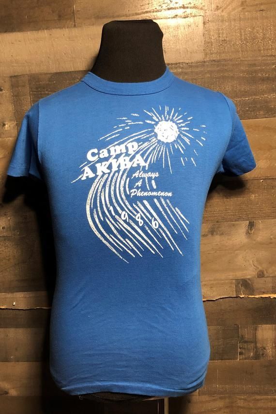 Vintage 80S Camp Akiba Pennsylvania 1986 Blue Camping Travel Tourist Shirt Vintage 80S Tourism Shirt