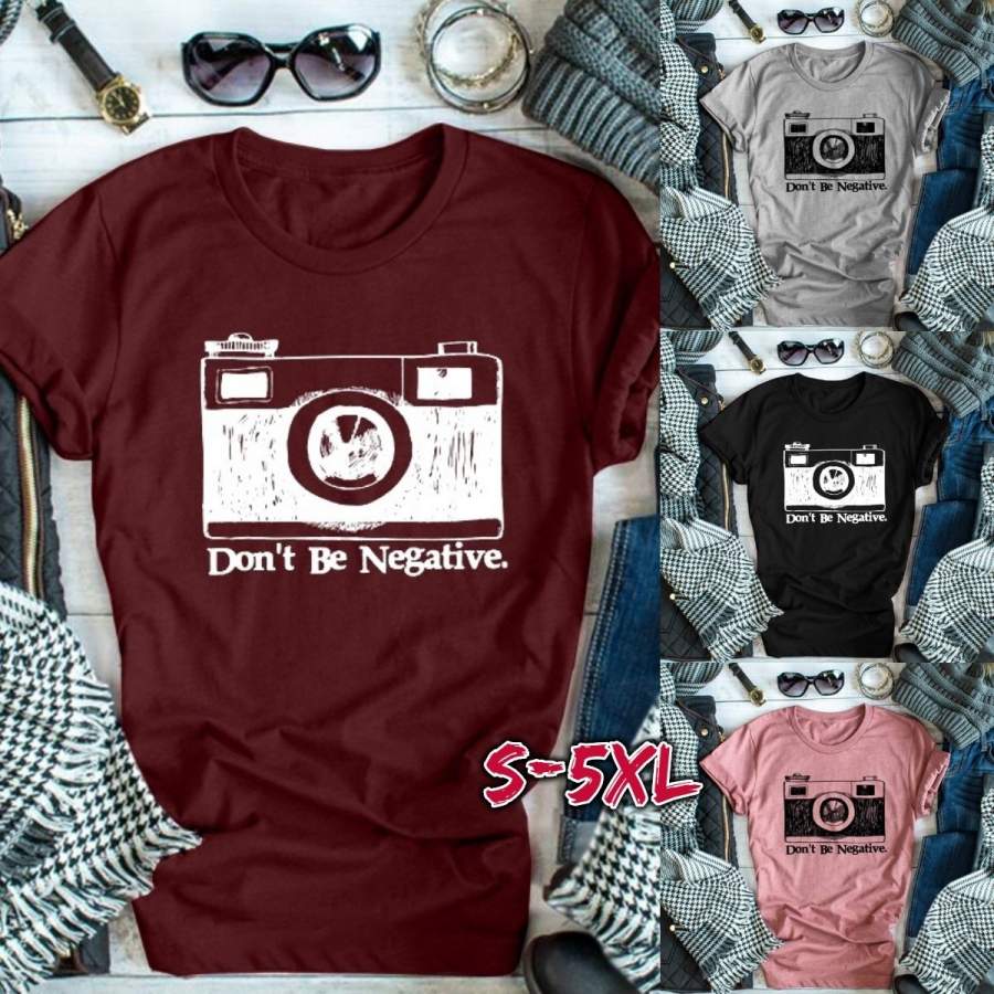 4 Colors Summer Fashion Women Cute Short Sleeves Tee Casual  Lady Photographer Camera Letter Print T-Shirt Graphic Tee Tops Plus Size S-5Xl