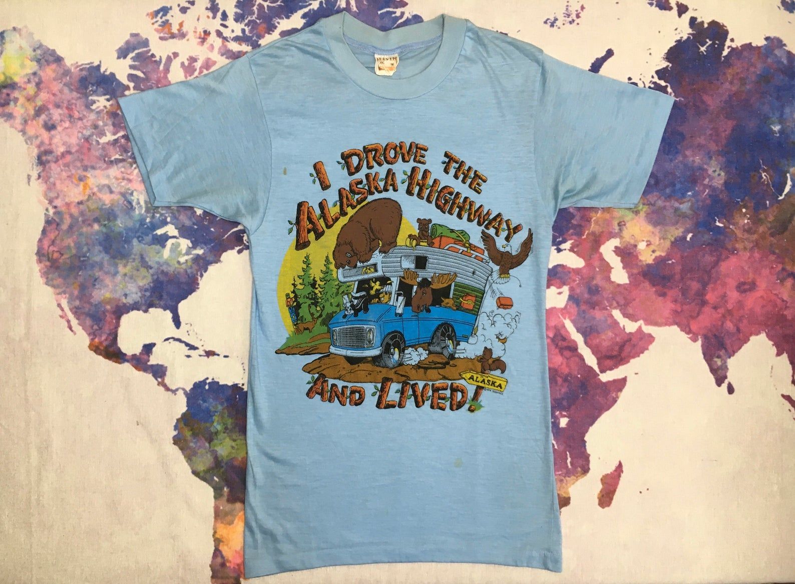 Alaska Highway T-shirt 1978 Vintage Tourist Funny Cartoon Animals Camping Shirt Moose Bear Eagle Canada Shirt Kelvin Los Angeles