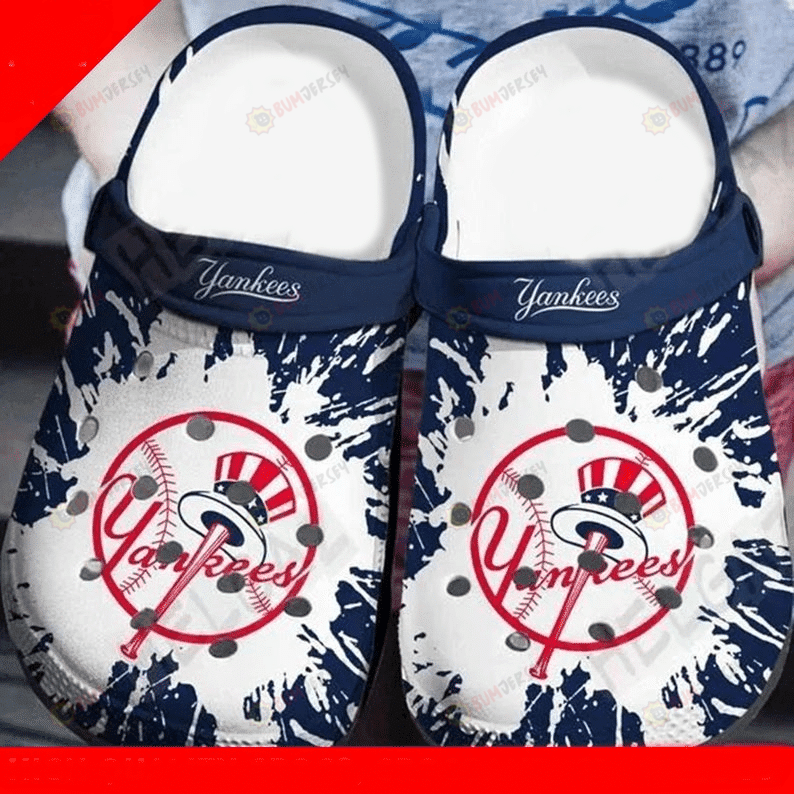 New York Yankees Logo Pattern Crocs Classic Clogs Shoes In Dark Blue & White – Aop Clog