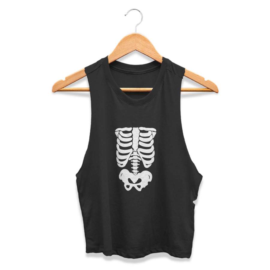 Skeleton Glow In The Dark Metal Goth Horror Timewarrior Vintage Halloween Costume CPY Womans Crop Tanktop Tee