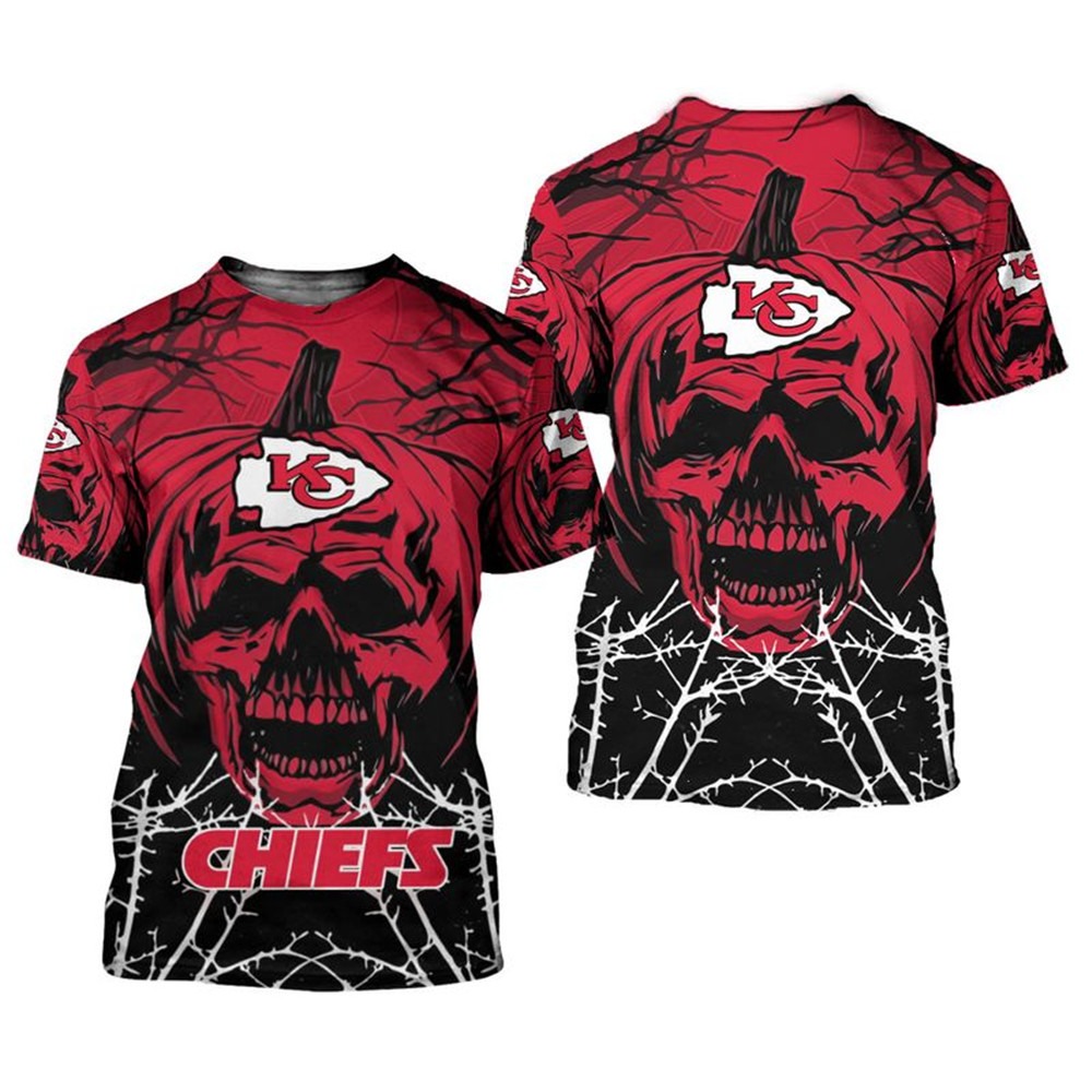 Kansas City Chiefs T-Shirt Halloween Pumpkin Skull