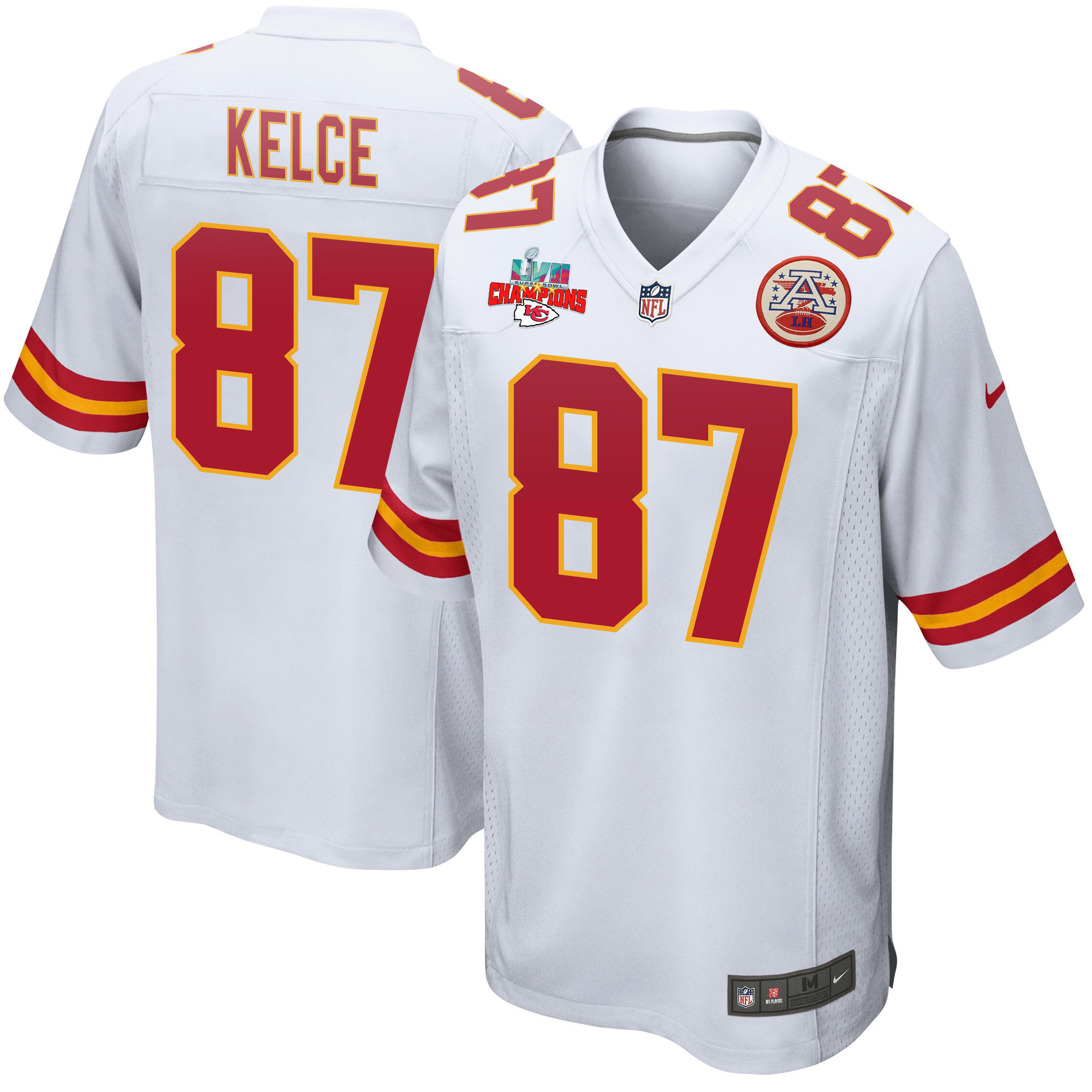 Travis Kelce 87 Kansas City Chiefs Super Bowl Lvii Champions 3 Stars Men Game Jersey – White