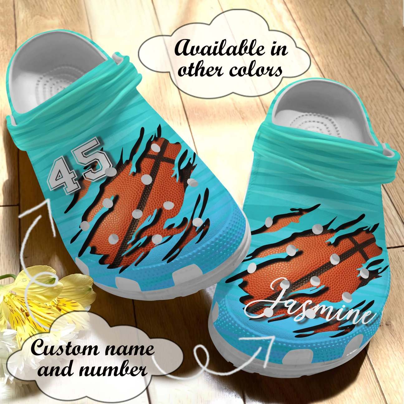 Basketball Personalized Clog, Custom Name, Text Basketball Hole, Fashion Style For Women, Men, Kid, Print 3D