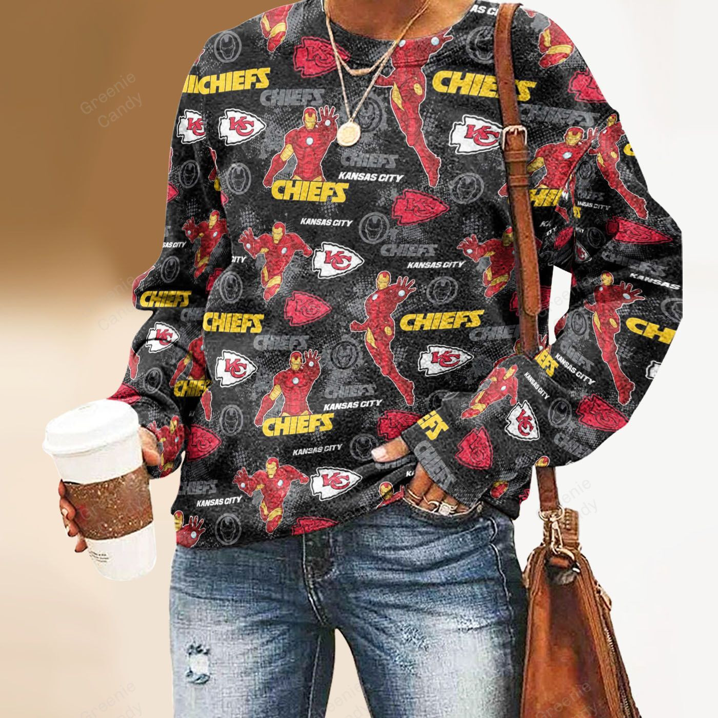 Kansas City Chiefs Iron Man Unisex All Over Print Cotton Sweatshirt – Black-Tph