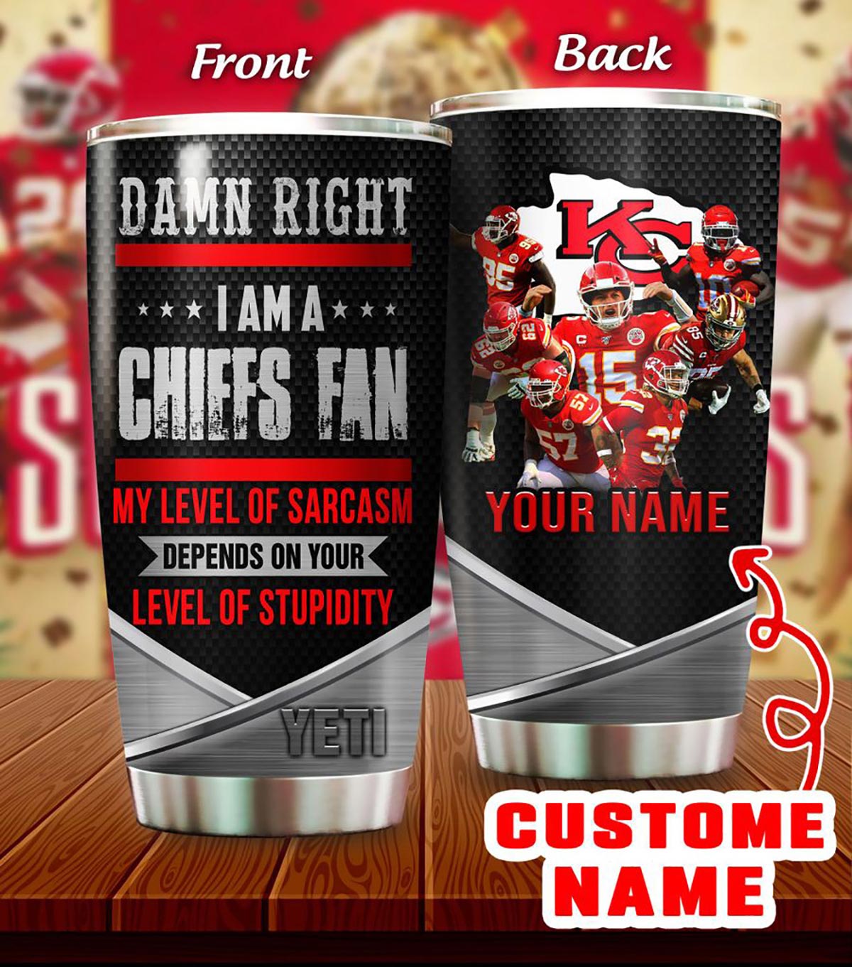 Custom Name Kansas City Chiefs Stainless Steel Tumbler