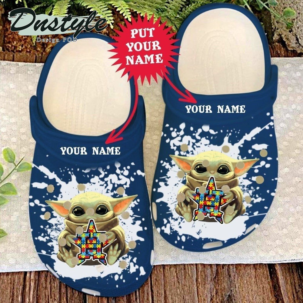 Houston Astros Custom Name Yoda Pattern Crocs Classic Clogs Shoes In Blue & White