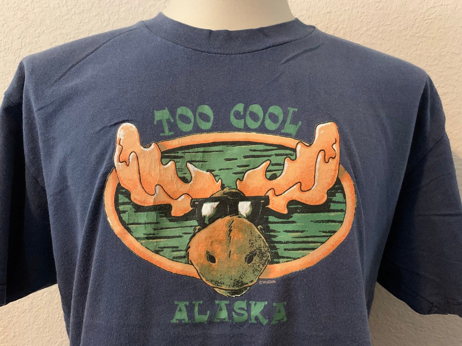 Vintage 90’s Too Cool Alaska Moose Animal Hunting Blue T Shirt L