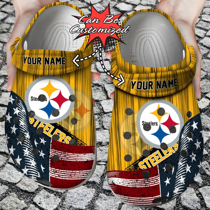 Custom Crocs – Us Flag Pittsburgh Steelers New Crocs Clog Shoes