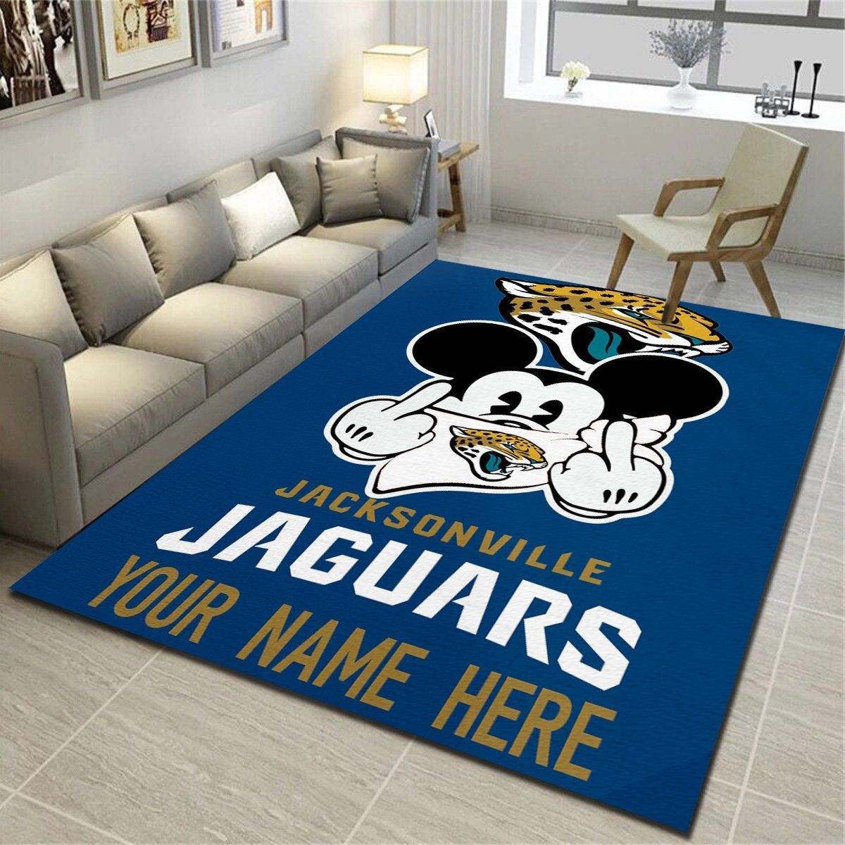 Jacksonville Jaguars & Mickey Personalized Area Rug, Living Room Bedroom Carpet – Customized Floor Mat