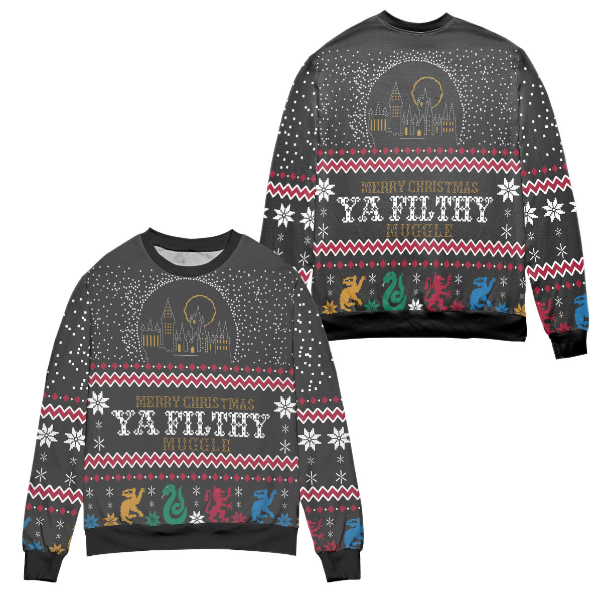 Harry Potter Merry Christmas Ya Filthy Muggle Hogwarts School Ugly Christmas Sweater – All Over Print 3D Sweater