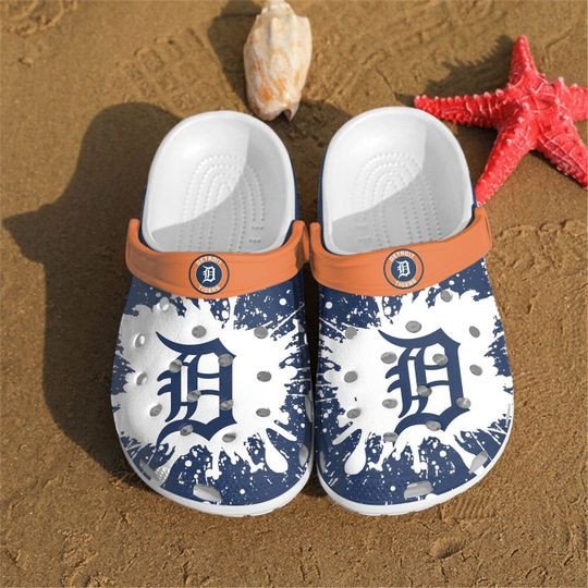 Detroit Tigers Logo Splatter Pattern Crocs Classic Clogs Shoes In Blue