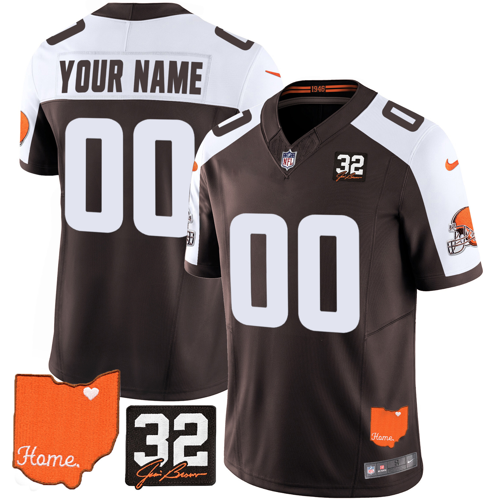 Browns #32 Jim Brown Memorial & Home Patch Custom Jersey – All Stitched