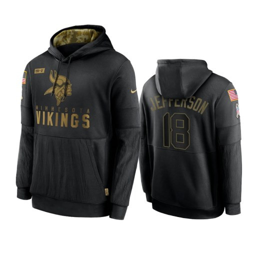 Minnesota Vikings Justin Jefferson Black 2020 Salute To Service Sideline Performance Pullover Hoodie