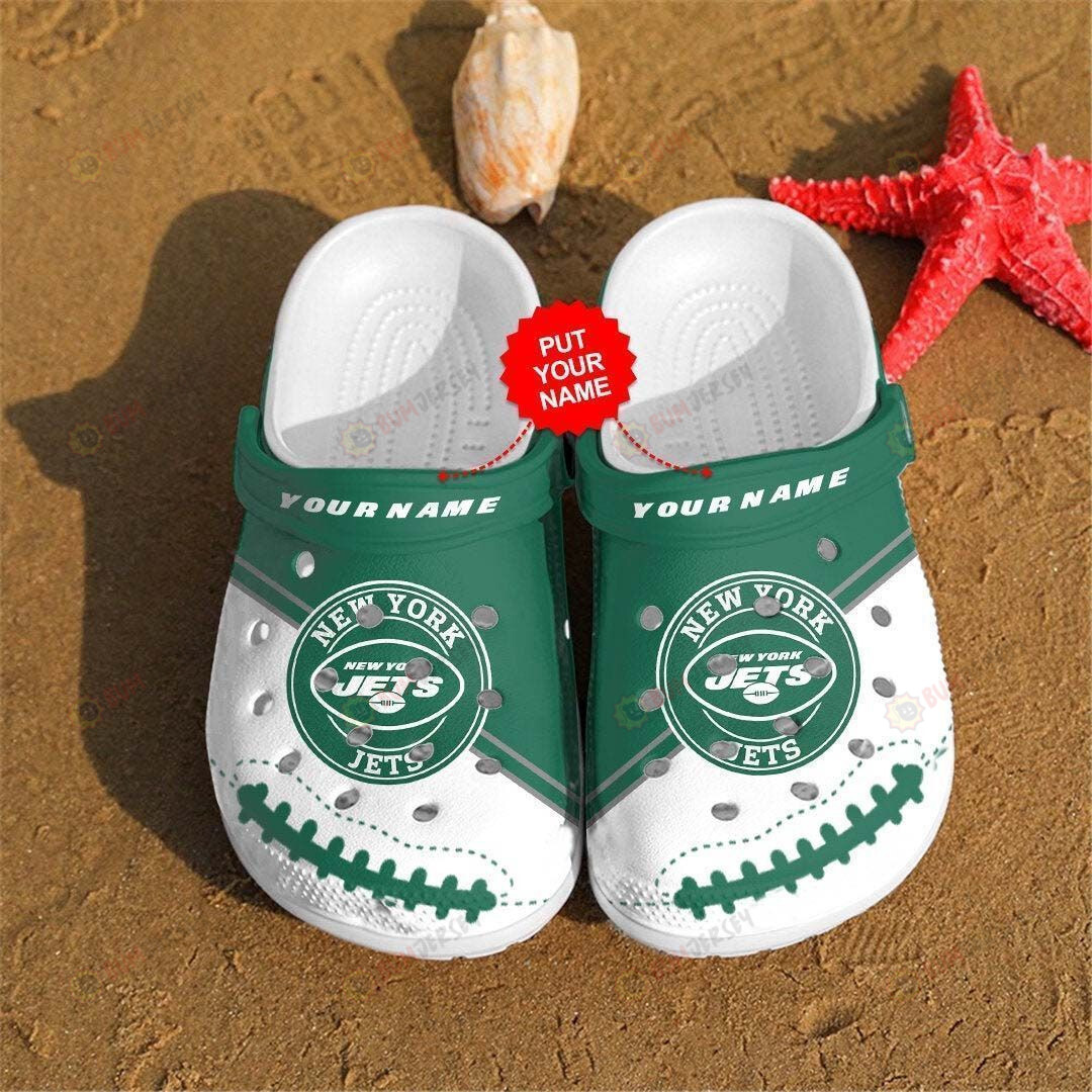 New York Jets Custom Name Pattern Crocss Classic Clogs Shoes In Green & White – Aop Clog