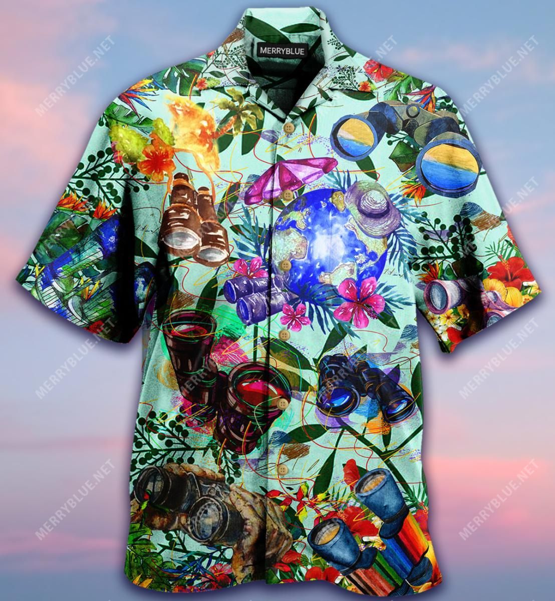 Travelling Through Binoculars Aloha Hawaiian Shirt Colorful Short Sleeve Summer Beach Casual Shirt For Men And Women