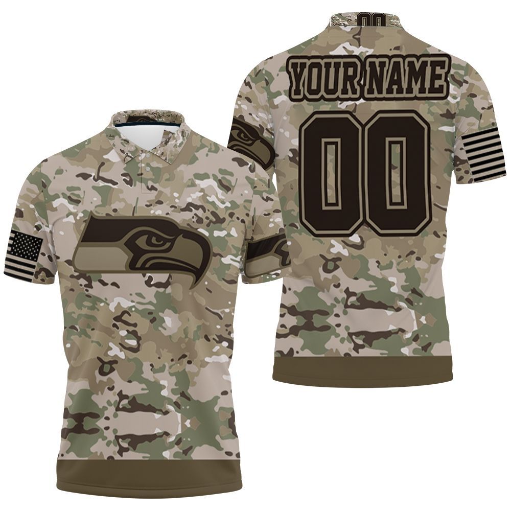 Seattle Seahawks Camouflage Veteran 3D 2 Personalized Polo Shirt