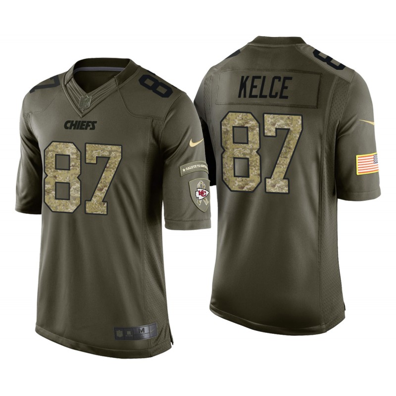 Travis Kelce Kansas City Chiefs Green Camo Salute To Service Jersey – All Stitched, Embroidery