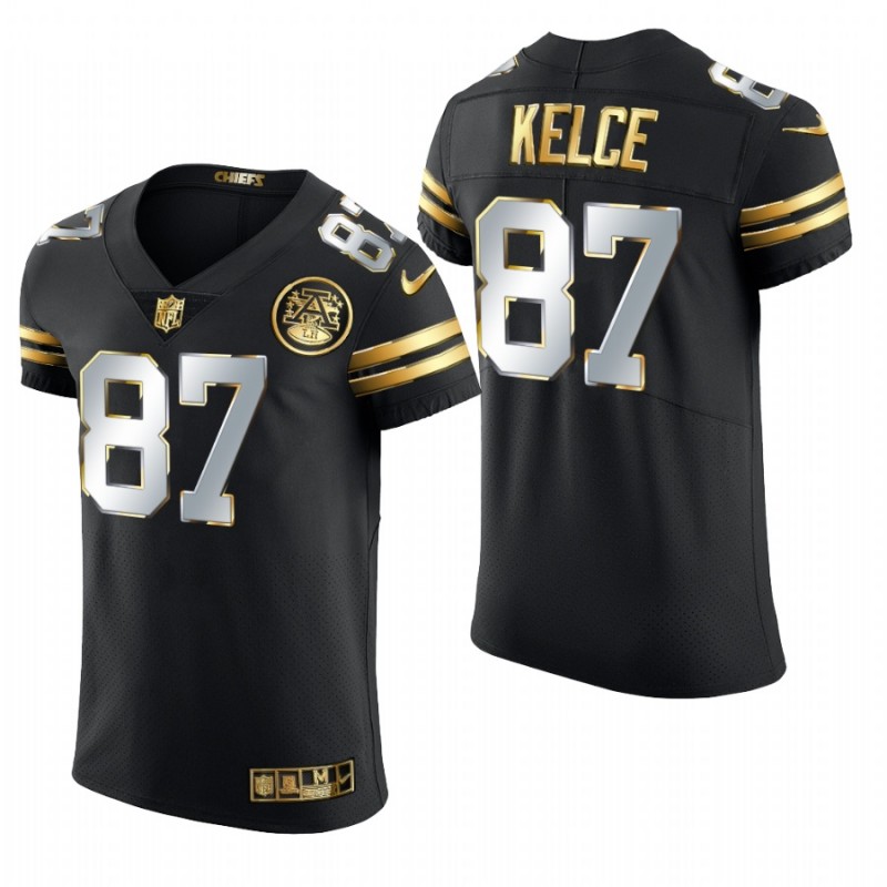 Kansas City Chiefs Travis Kelce Black 2020-21 Golden Edition Elite Jersey – All Stitched, Embroidery