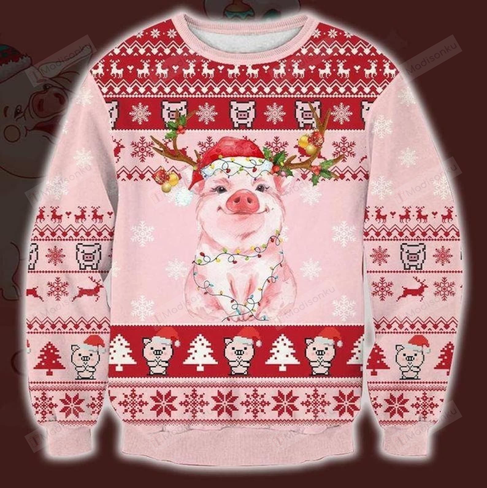 Pig Christmas Pink Ugly Christmas Sweater, All Over Print Sweatshirt