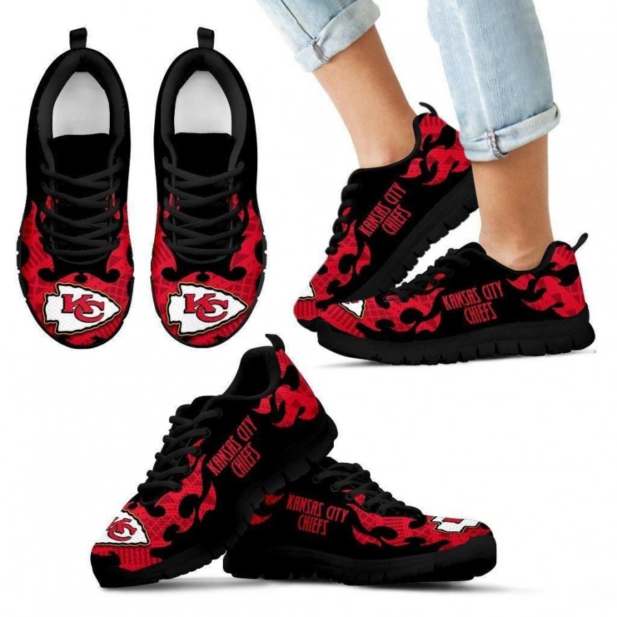 Tribal Flames Pattern Kansas City Chiefs Sneakers #976