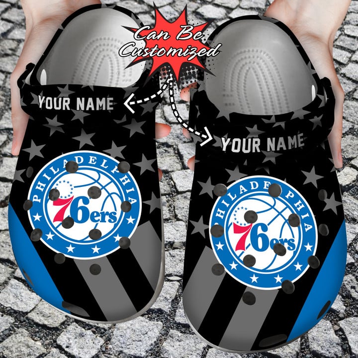 Basketball Crocs – Personalized Philadelphia 76Ers Star Flag Clog Shoes