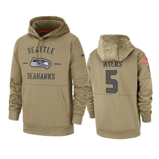 Seattle Seahawks Jason Myers Tan 2019 Salute To Service Sideline Therma Pullover Hoodie