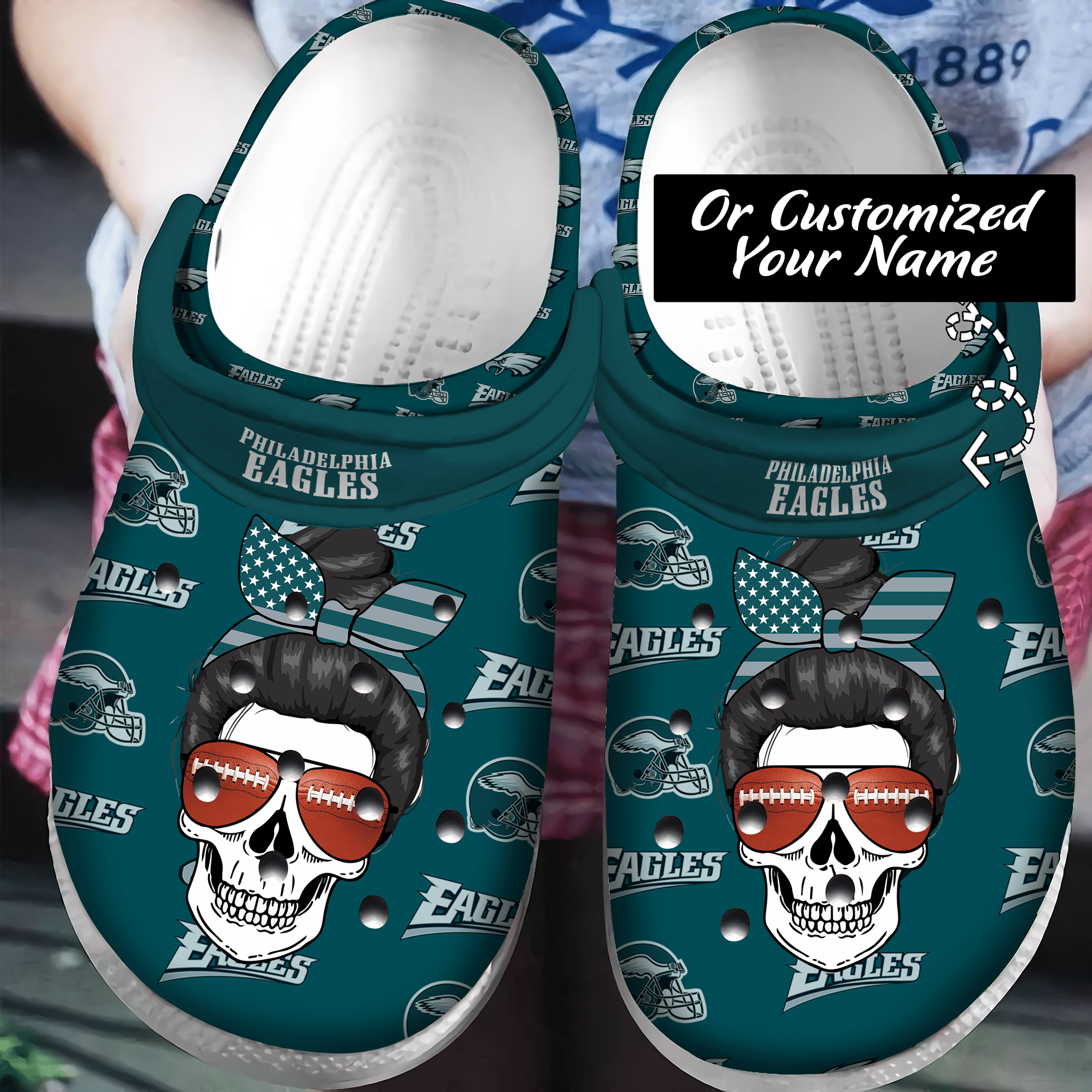 Philadelphia Eagles Skull Girl Life Crocs Crocband Clog Comfortable Water Shoes