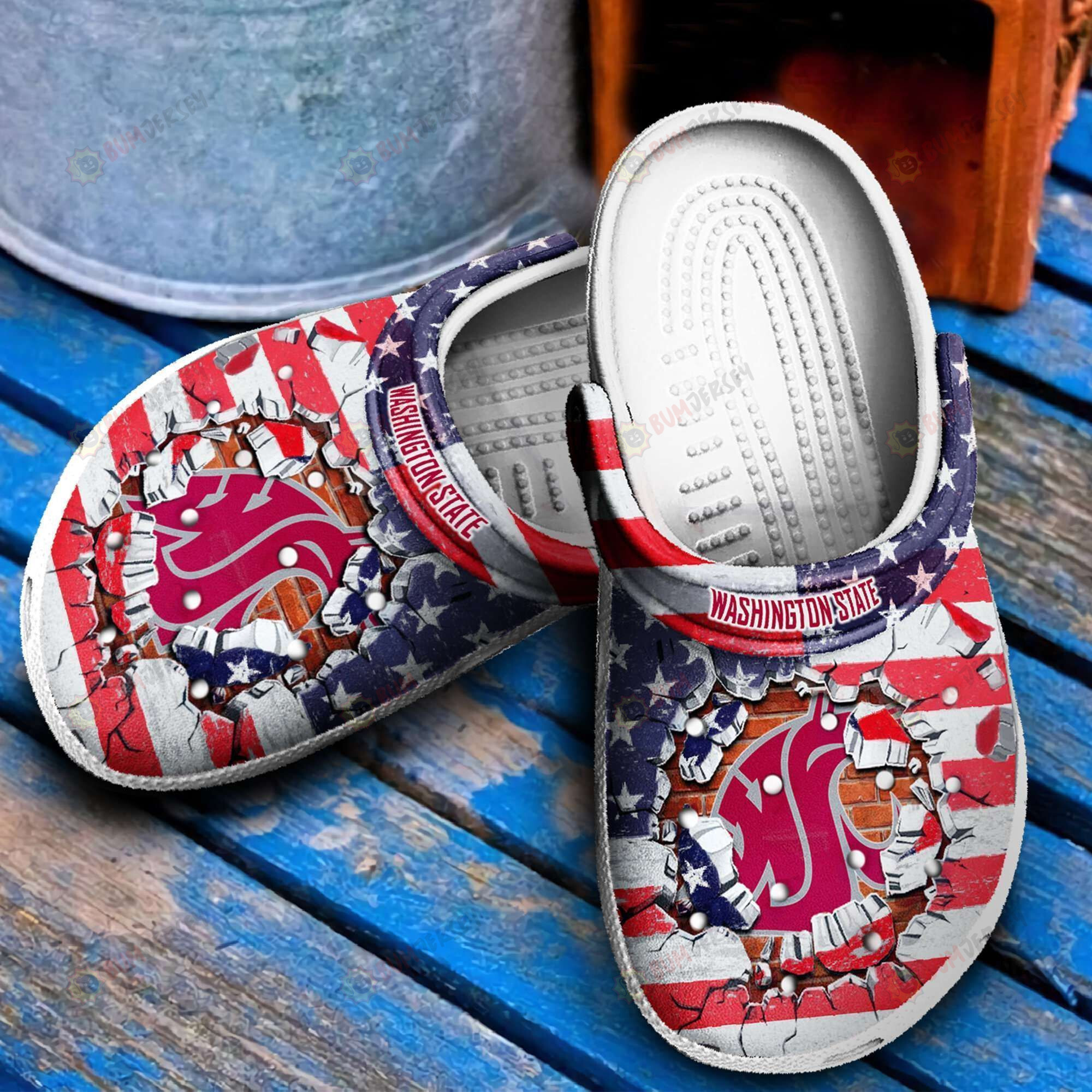 Washington State Cougars Logo Pattern Crocss Classic Clogs Shoes In Blue & Red – Aop Clog