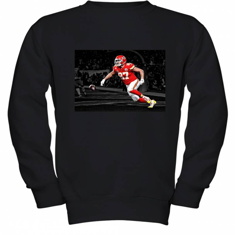 Super Bowl 54 Kansas City Chiefs Travis Kelce Celebrates In The End Zone During The Super Bowl Youth Sweatshirt