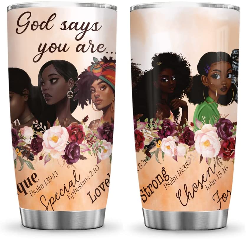 20Oz God Says You Are Black Women Faith Christian Gifts Stainless Steel Tumbler Cup With Lid, Double Wall Vacuum Thermos Insulated Travel Coffee Mug