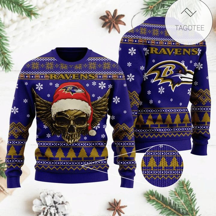 Baltimore Ravens Skull Gift For Fan Ugly Wool Sweater Christmas V2