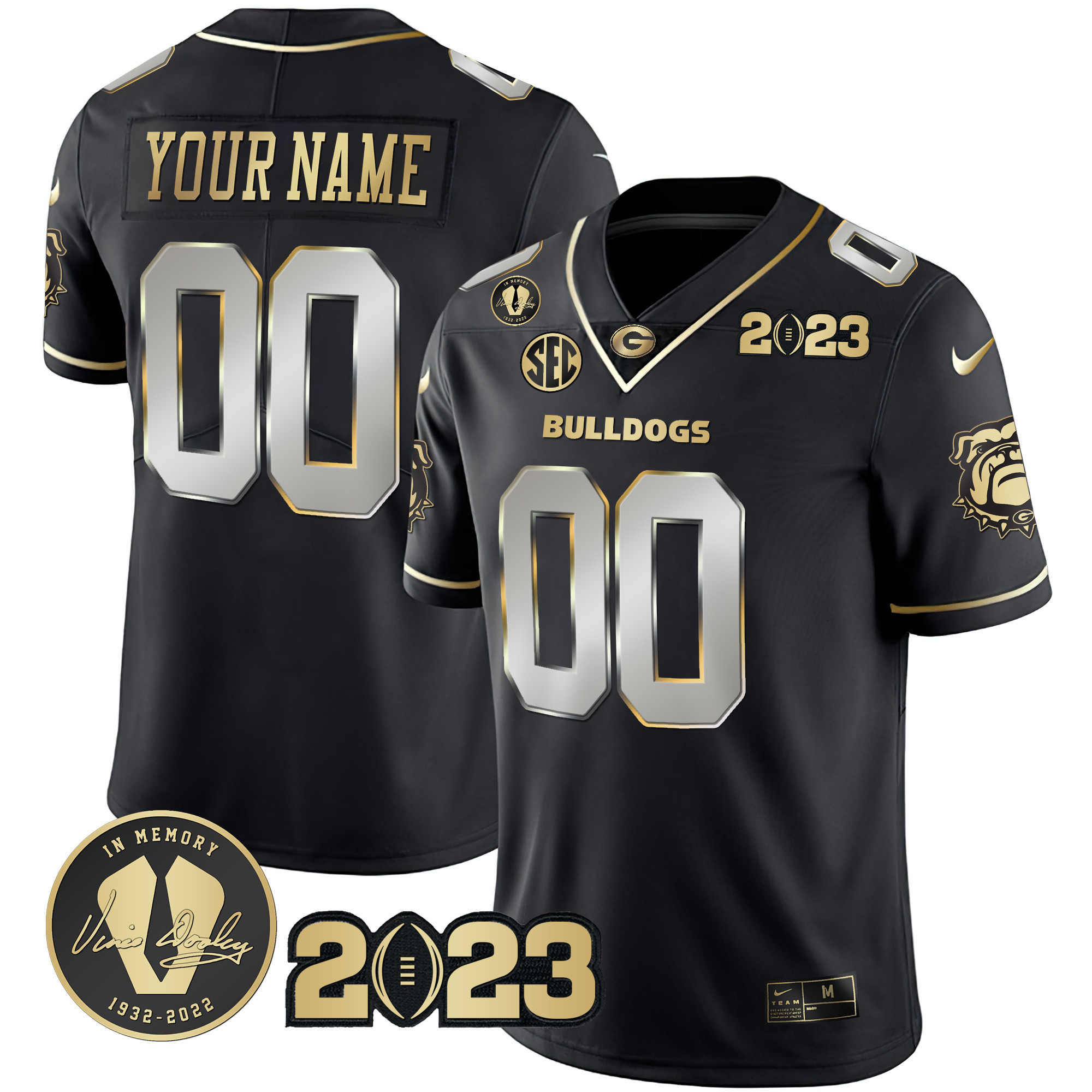 Georgia Bulldogs 2023 Champions Gold Custom Jersey – All Stitched