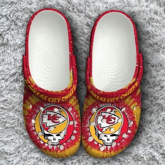 Kansas City Chiefs Logo Grateful Dead Pattern Crocs Classic Clogs Shoes In Red