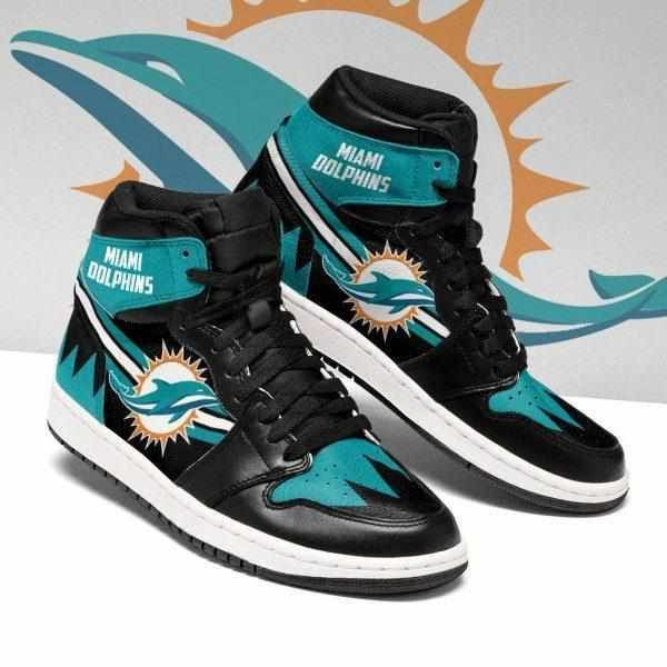 Teal And Black Themed Miami Dolphins Football Design Air Jordan 1 High Printing Shoes Sneaker