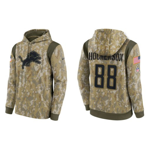 T.J. Hockenson Detroit Lions Camo 2021 Salute To Service Veterans Day Therma Pullover Hoodie