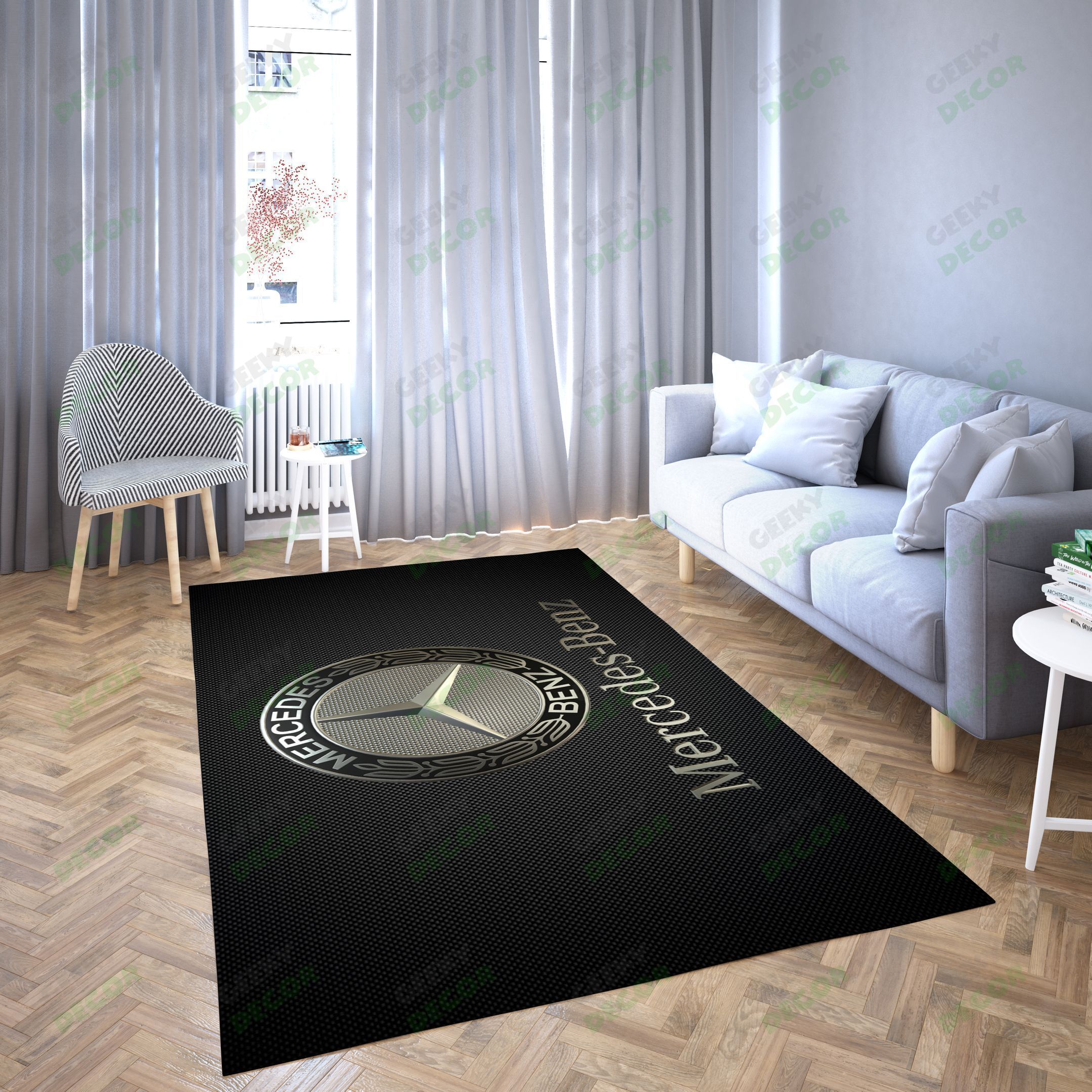 Mercedes Logo Black Modern Fashion Carpet Living Room Area Rug