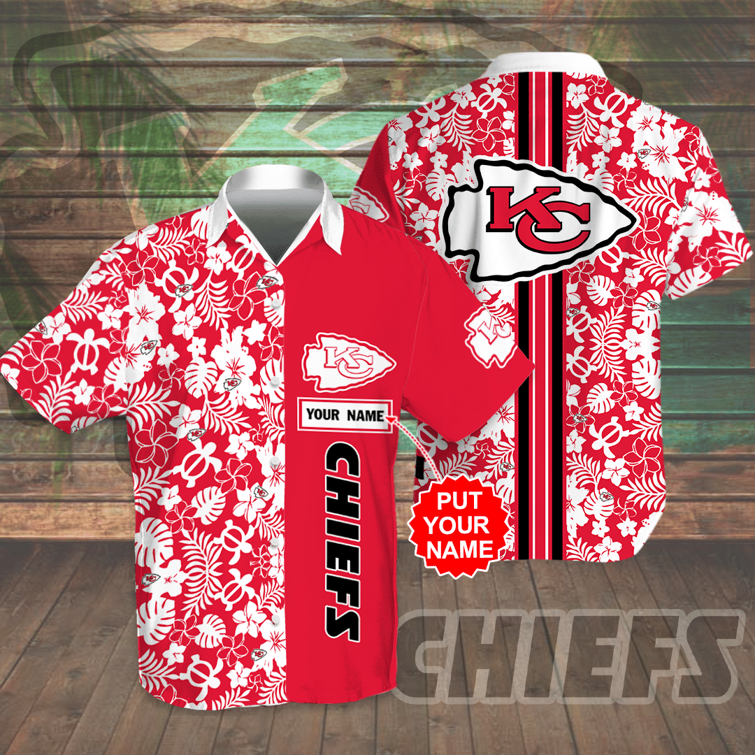 Personalized Kansas City Chiefs All Over Print 3D Flowery Aloha Summer Beach Hawaiian Shirt & Beach Shorts – Red