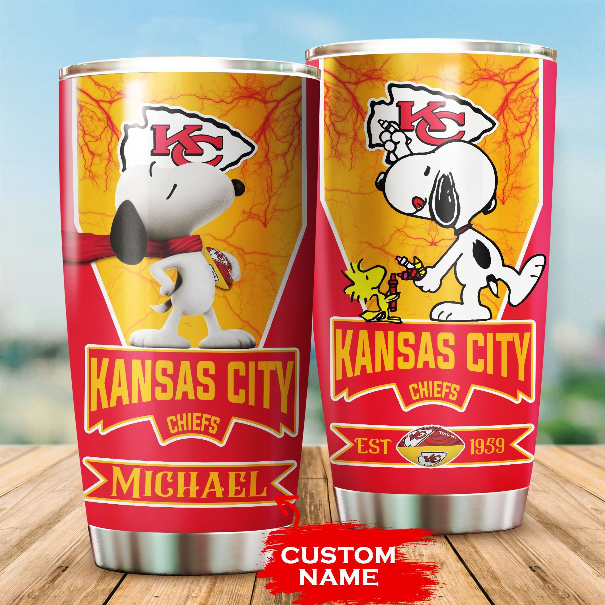 Personalized Kansas City Chiefs Snoopy All Over Print 3D Tumbler-Tph