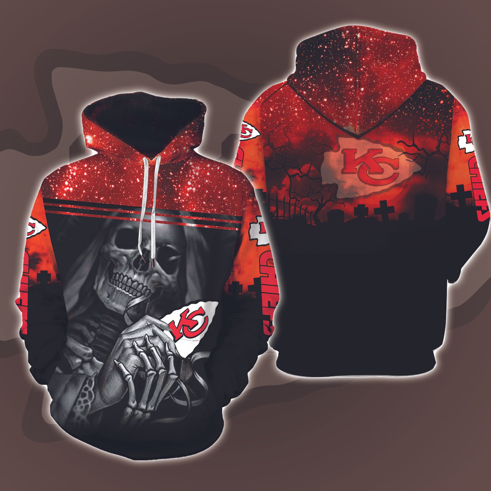 Kansas City Chiefs Skull Halloween 3D Printed Hoodie