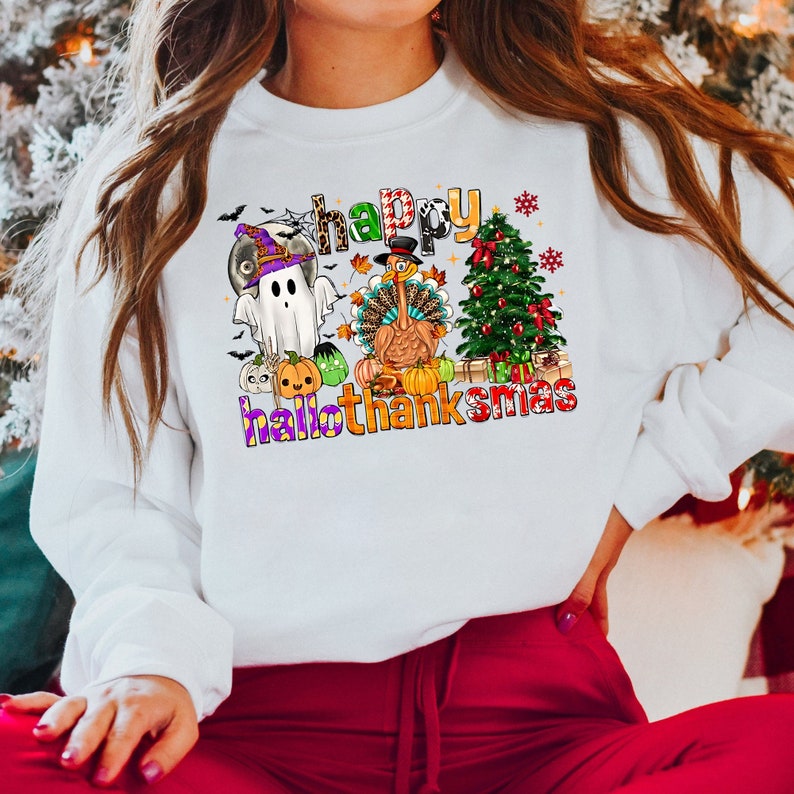 Hallothanksmas Shirt, Thanksgiving Sweater, Holiday Gnome Shirt, Halloween Shirt, Christmas Shirt, Holiday Season Shirt, Funny Christmas Tee