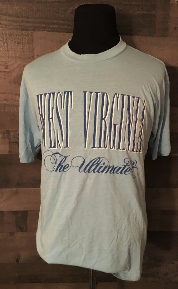 Vintage 1980S West Virginia The Mountain State 80S Lite Blue Destination Tourism Travel Shirt Vintage Wvu Mountaineers Shirt