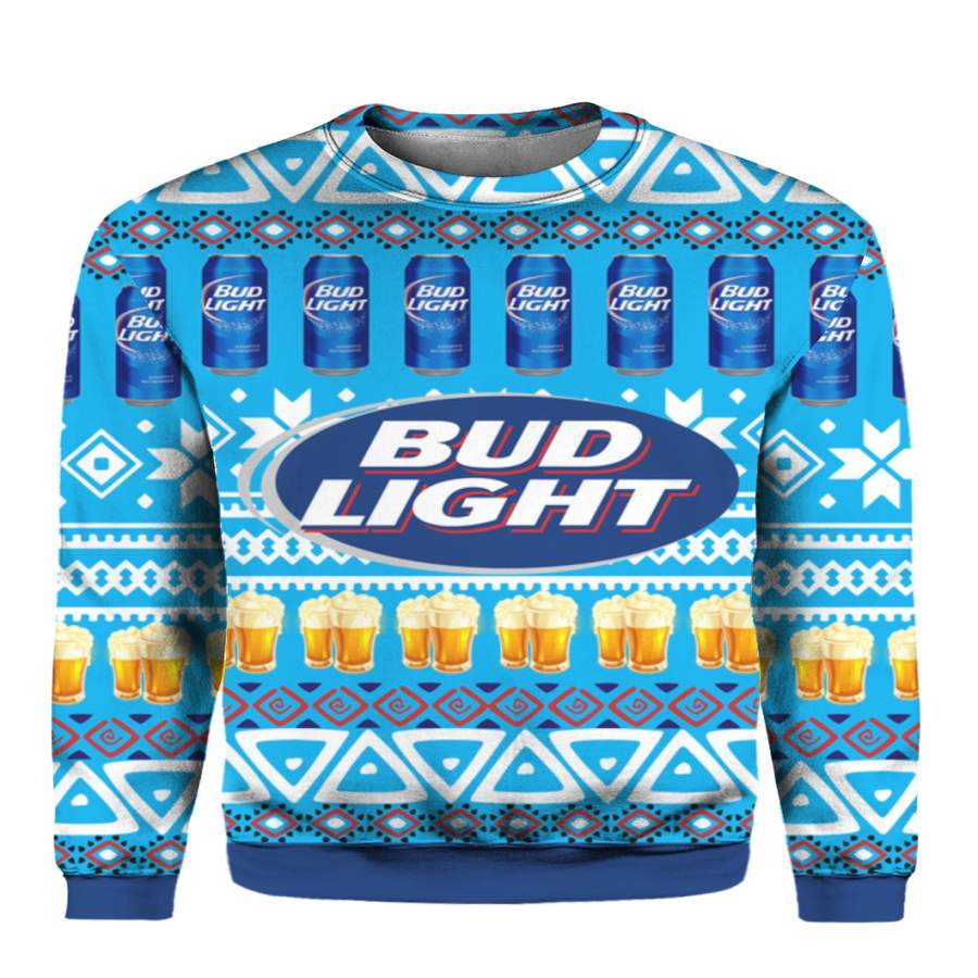 Bud Light Beer 3D Print Ugly Christmas Sweater