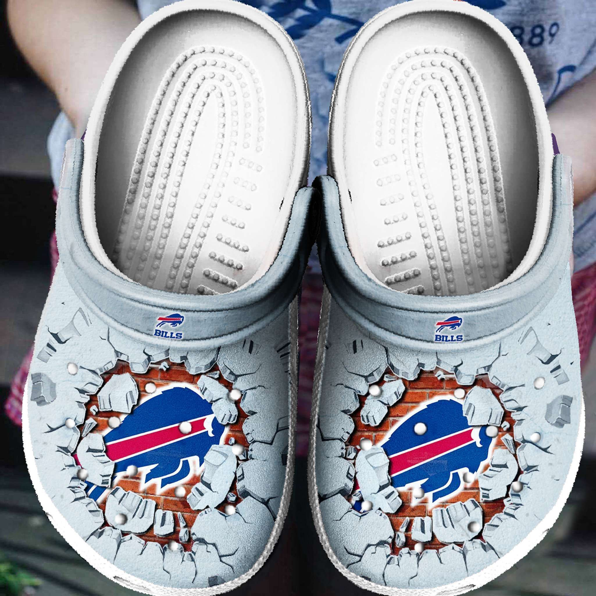 Buffalo Bills Broken Brick Pattern Crocs Classic Clogs Shoes In Light Blue